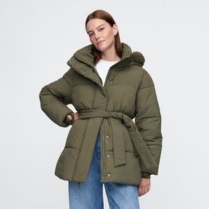 NWT Gap Olive Green Big Puff Puffer Winter PrimaLoft Coat Jacket XL Tall